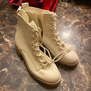 Cream Canvas Boots